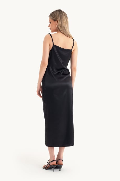 Satin Cowl Neck Spaghetti Band Slits Maxi Klänning - Image 2