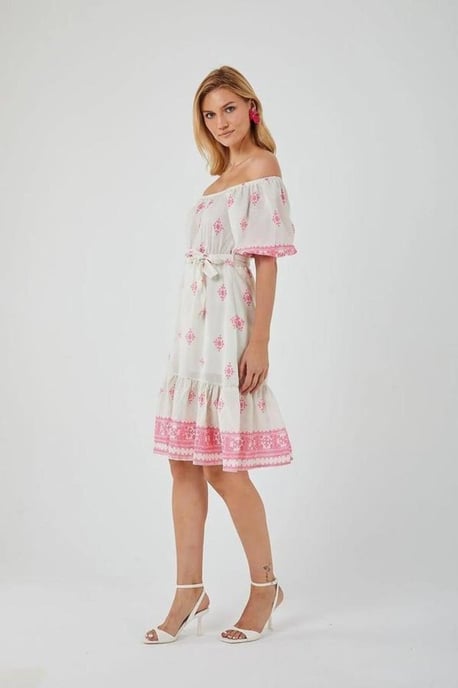 Blommig Off Shoulder Midi Klänning - Image 2