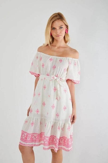 Blommig Off Shoulder Midi Klänning - Image 4