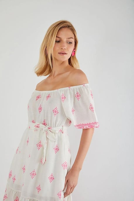 Blommig Off Shoulder Midi Klänning - Image 5