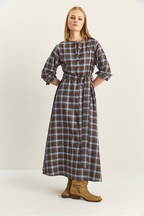 Plaid Midi Dress with Belt - Image 6