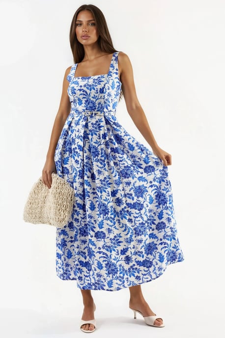 Floral Midi Dress with Square Collar - Image 4