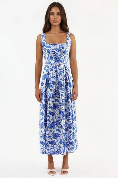 Floral Midi Dress with Square Collar - Image 6