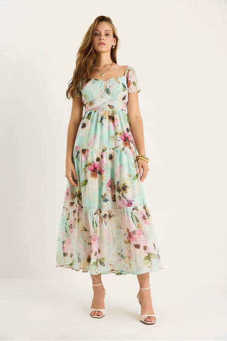 Midi-jurk met hartkraag en bloemenprint - Image 2