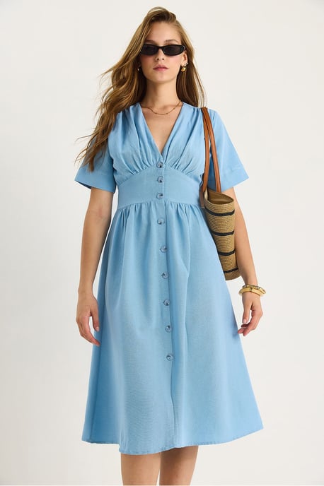 V-hals Knop Midi Shirtjurk - Image 5
