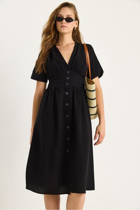 V-hals Knop Midi Shirtjurk - Image 5