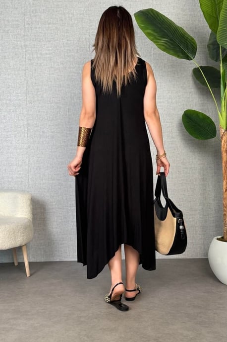 Asymmetrische V-hals Mouwloze Midi-jurk - Image 2