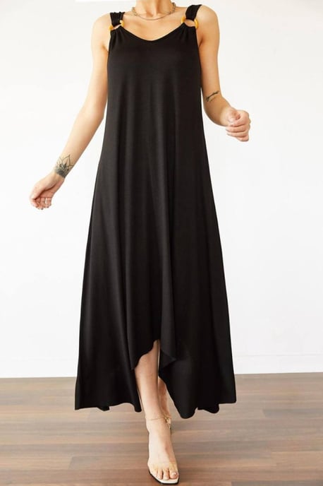 Asymmetrische V-hals Mouwloze Midi-jurk - Image 4
