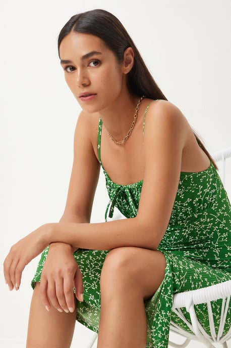 Blommig Bodycon Midi Klänning med Sprund - Image 2