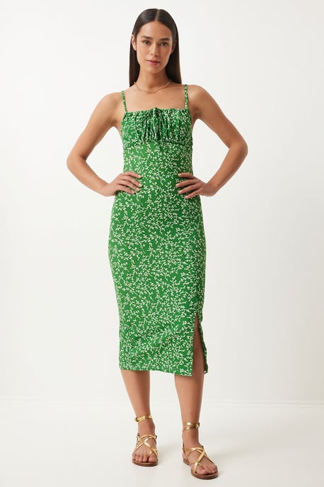 Blommig Bodycon Midi Klänning med Sprund - Image 4