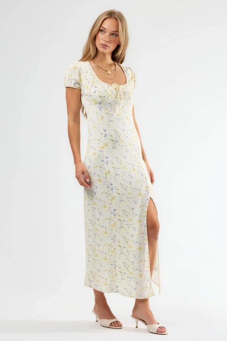Bloemige U-hals Midi-jurk met Strikdetail - Image 2
