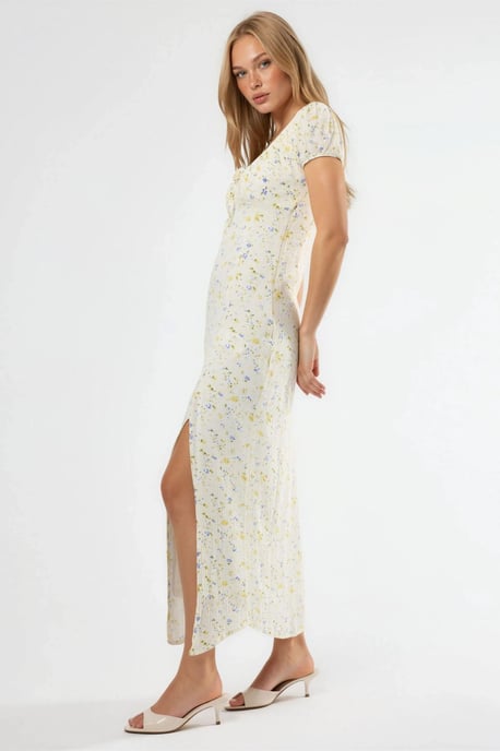 Bloemige U-hals Midi-jurk met Strikdetail - Image 4