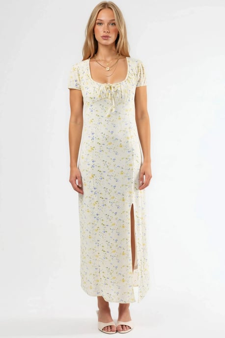 Bloemige U-hals Midi-jurk met Strikdetail - Image 6