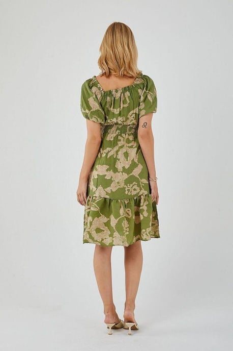 Blommig Volang Off-Shoulder Midi Klänning med Knutdetalj - Image 5