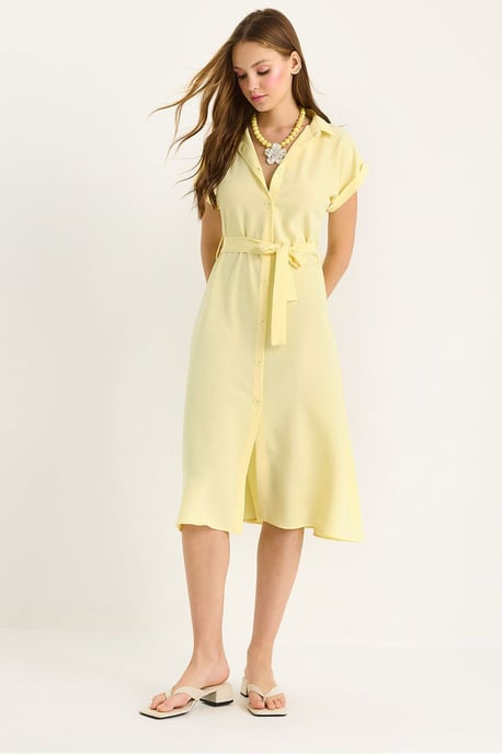 V-hals Midi-jurk met knopen en binddetails - Image 1