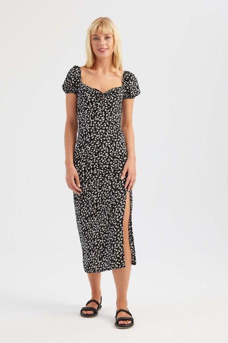 Blommig Off Shoulder Midi Klänning med Sidoklyfta - Image 1