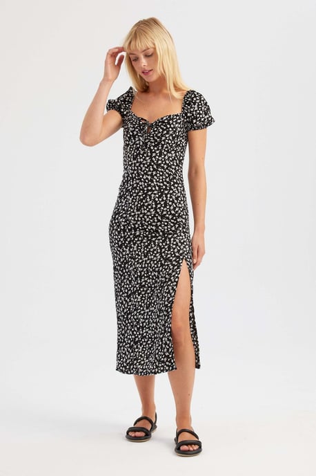 Blommig Off Shoulder Midi Klänning med Sidoklyfta - Image 2