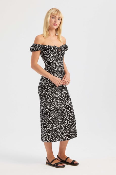 Blommig Off Shoulder Midi Klänning med Sidoklyfta - Image 4
