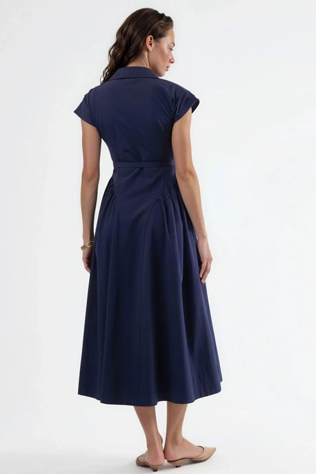 Belted Midi Dress with Shirt Collar - Image 3
