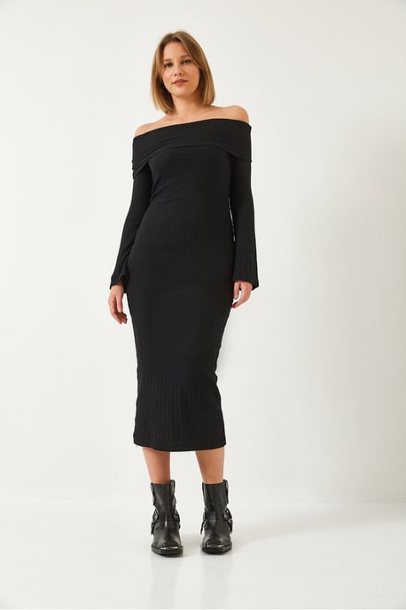 Strapless Geribbelde Midi Dress - Image 2