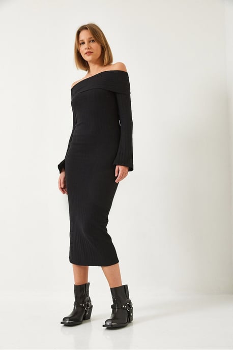 Strapless Geribbelde Midi Dress - Image 3