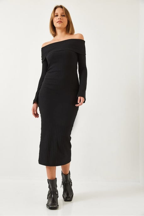 Strapless Geribbelde Midi Dress - Image 4