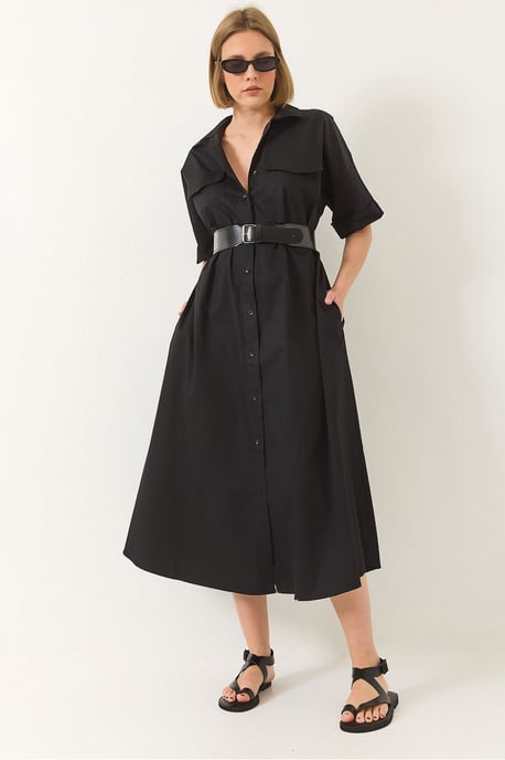 Midi-jurk met shirtkraag en knoopsluiting - Image 1