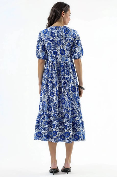 Blommig Crepe Midi Klänning med Tre Kvartärärmar - Image 3