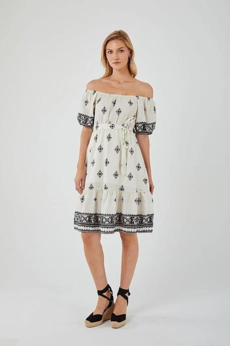 Blommig Off Shoulder Midi Klänning - Image 1