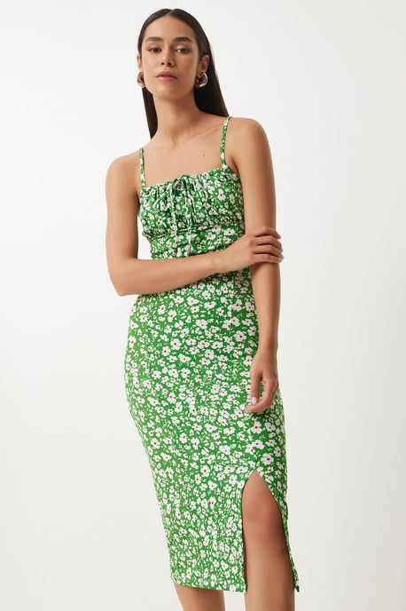 Bloemige Bodycon Midi-jurk met Splits - Image 3