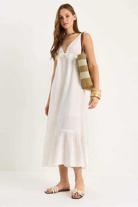 A-Form Fit Midi-jurk met V-hals en binddetail - Image 1