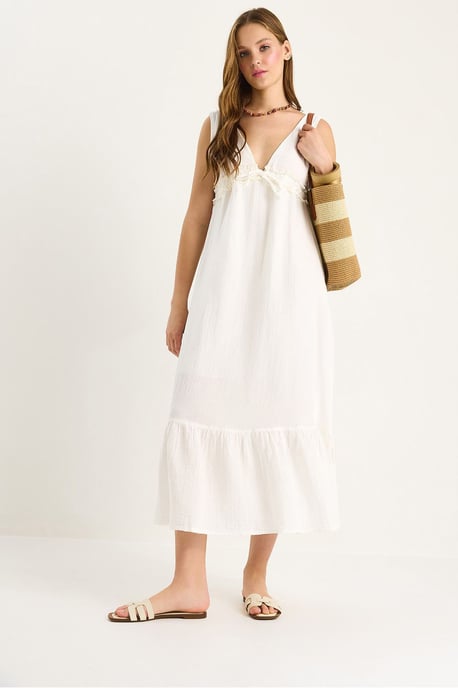 A-Form Fit Midi-jurk met V-hals en binddetail - Image 2