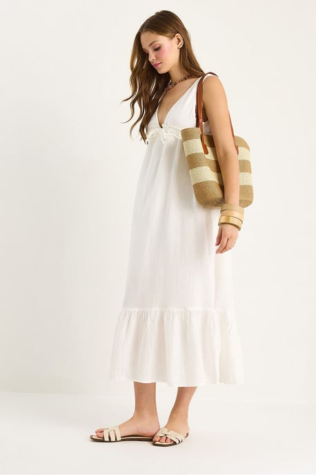 A-Form Fit Midi-jurk met V-hals en binddetail - Image 3