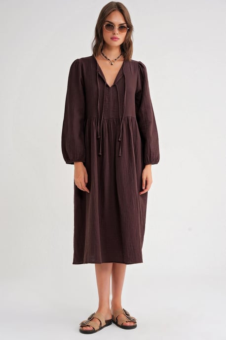 V-hals Midi-jurk met striksluiting - Image 2