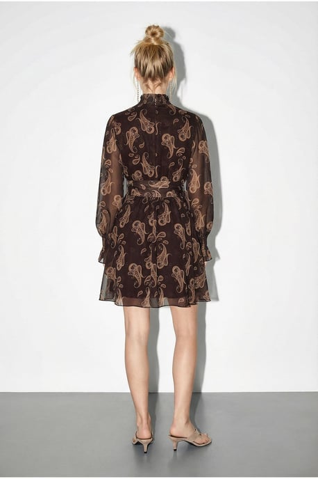 Belted Paisley Print Turtleneck Mini Dress - Image 5