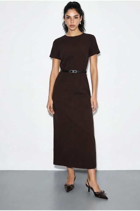 Ceintuur Midi-jurk met Ronde Hals - Image 3