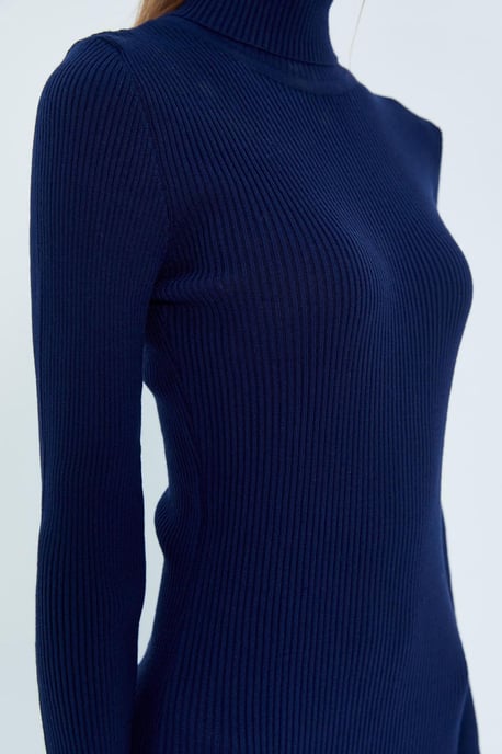 Turtleneck Midi Gebreide Jurk met Split - Image 4