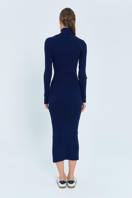 Turtleneck Midi Gebreide Jurk met Split - Image 6