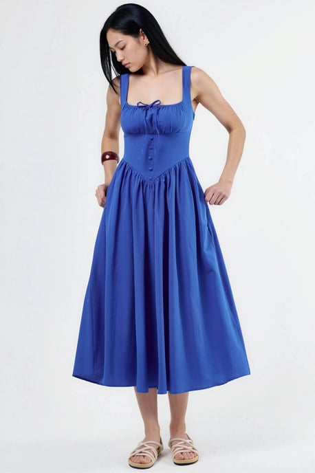 Midi-jurk met vierkante kraag en knoopdetails - Image 6