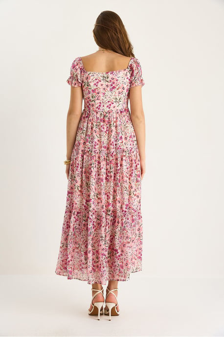 Midi-klänning med hjärtkrage och blommig tryck - Image 5