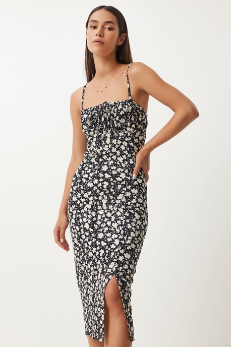 Bloemen Bodycon Midi-Jurk met Splits - Image 3