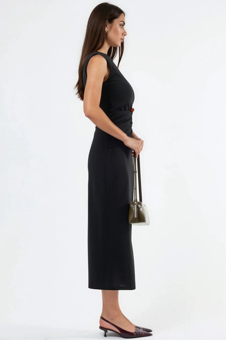 Asymmetrische Kraag Midi-jurk met Accessoire-details - Image 4