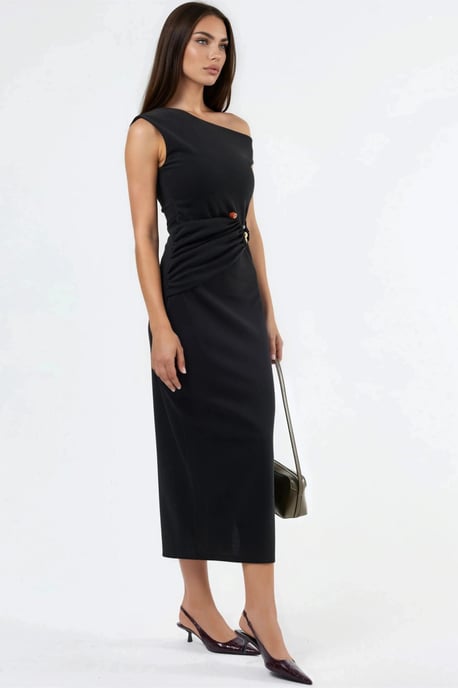 Asymmetrische Kraag Midi-jurk met Accessoire-details - Image 6