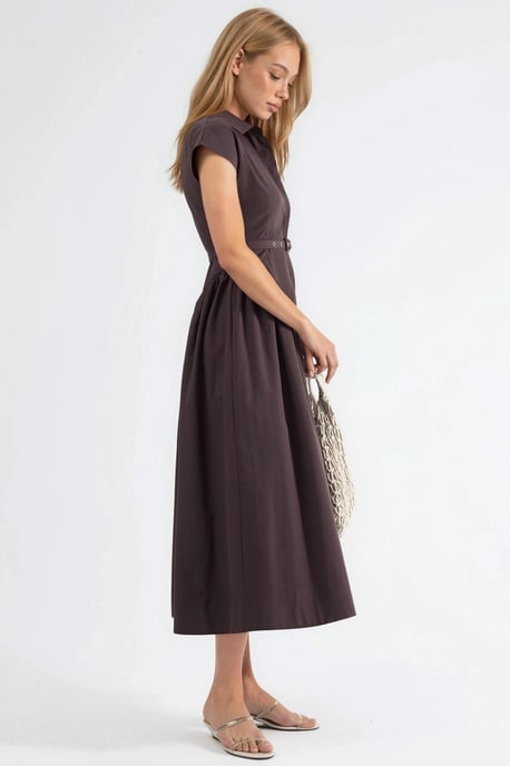 Belted Midi Dress with Shirt Collar - Image 2