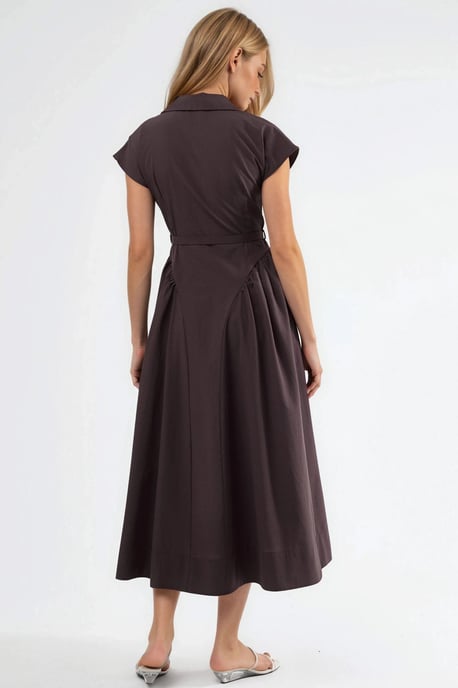 Belted Midi Dress with Shirt Collar - Image 3