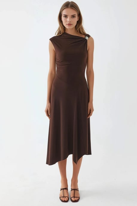 Accessoire Gedetailleerde Asymmetrische Midi Jurk - Image 5