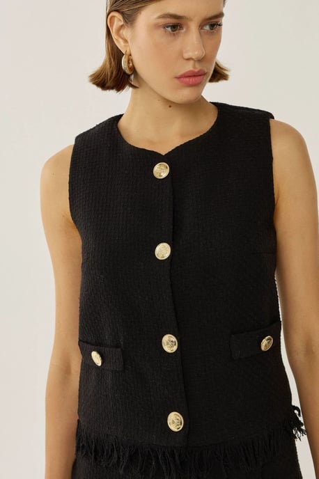 Button Detailed Tweed Vest - Image 5