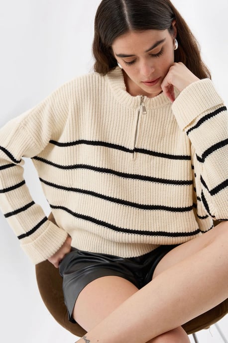 Striped Zippered Knit Sweater - Image 2