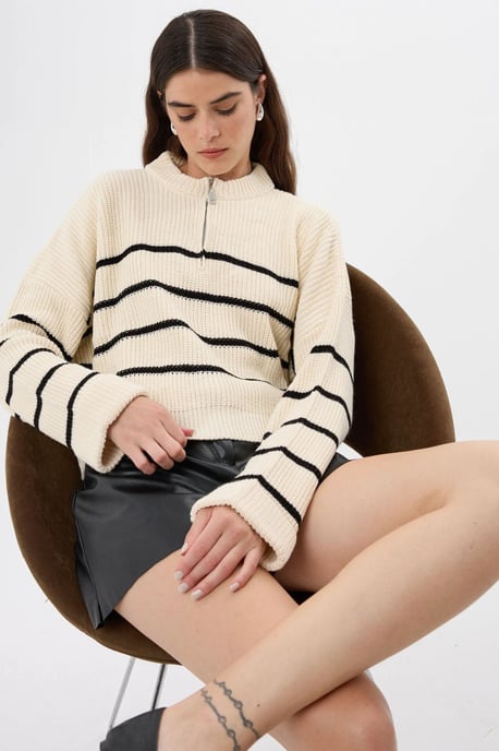 Striped Zippered Knit Sweater - Image 3