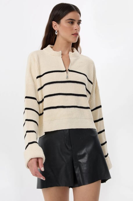 Striped Zippered Knit Sweater - Image 4